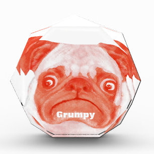 Coral Orange Grumpy Pug Award