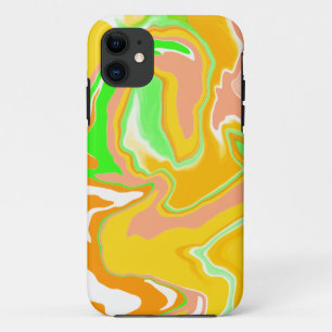 Coral, Orange, Lime Green Swirl Marble Fluid Art iPhone 11 Case