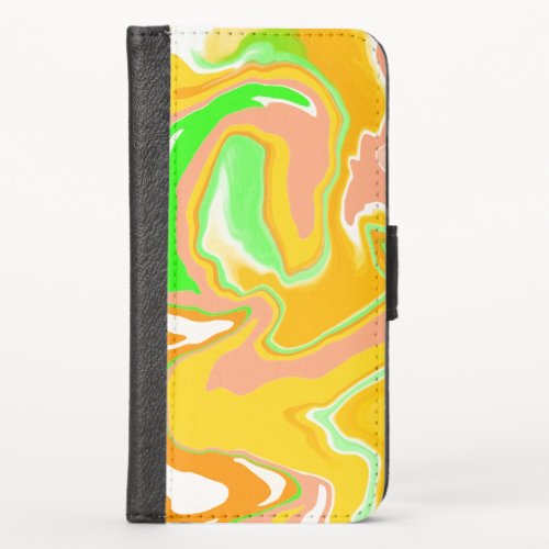 Coral Orange Lime Green Swirl Marble Fluid Art   iPhone X Wallet Case
