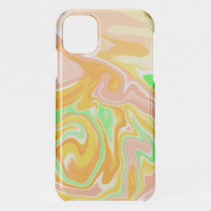 Coral, Orange, Lime Green Swirl Marble Fluid Art iPhone 11 Case