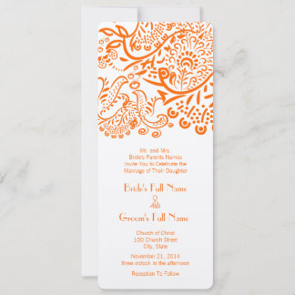Coral Orange Love Birds Wedding Invitation