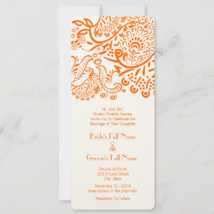 Coral Orange Love Birds Wedding Invitation
