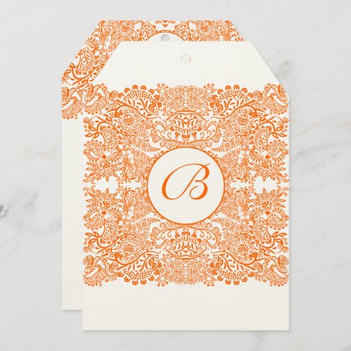 Coral Orange Love Birds Wedding Invitation