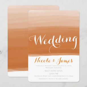 Coral Orange Melon Watercolor Modern Glam Wedding Invitation
