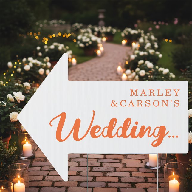 Coral Orange Minimalist Wedding this way arrow Sign (Creator Uploaded)