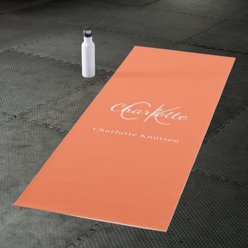 Coral orange monogram initials name yoga mat