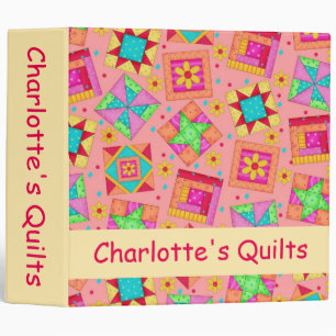 Coral Orange Patchwork Quilt Name Personalized Binder