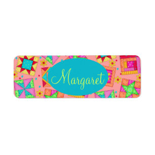 Coral Orange Personalize Patchwork Quilt Block Art Label