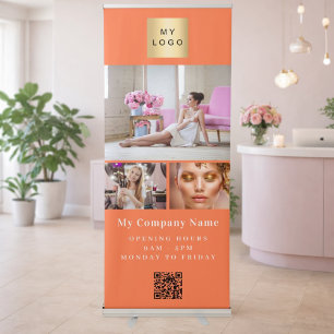 Coral orange photo QR code business logo Retractable Banner