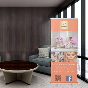Coral orange photo QR code Facebook business logo Retractable Banner