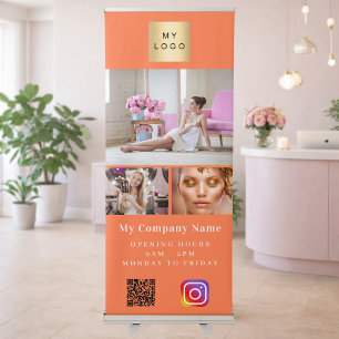Coral orange photo QR code Instagram business logo Retractable Banner