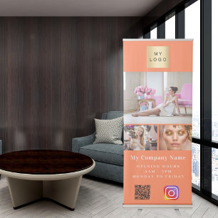 Coral orange photo QR code Instagram business logo Retractable Banner