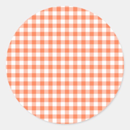 Coral Orange Pink and White Gingham Classic Round Sticker