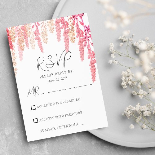 Coral orange pink elegant floral RSVP  Invitation