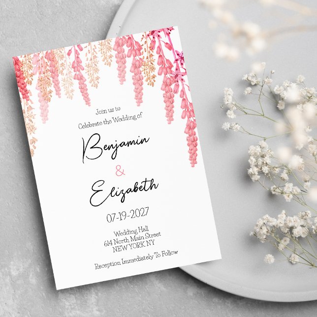Coral orange pink elegant floral Wedding Invitation (Coral orange pink elegant floral Wedding )