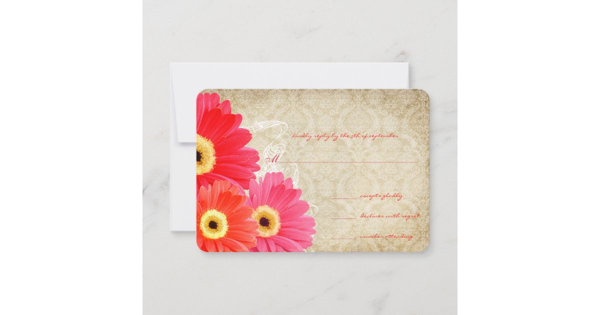 Coral Orange Pink Gerber Daisy Wedding Invitation | Zazzle