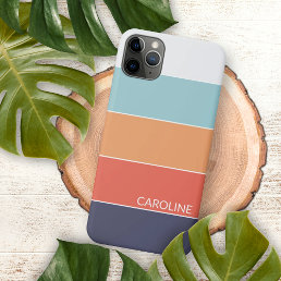 Coral Orange Red Dark Blue Seafoam Green Stripes iPhone 11 Case