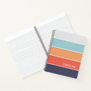 Coral Orange Red Dark Blue Seafoam Green Stripes Notebook