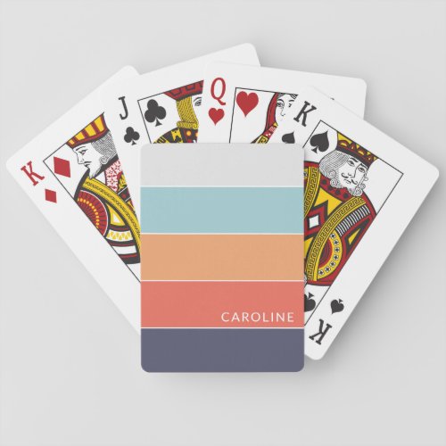 Coral Orange Red Dark Blue Seafoam Green Stripes Poker Cards