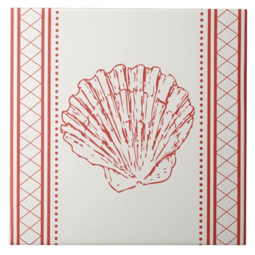 Coral Orange Scallop Sea Shell Coastal Ceramic Tile