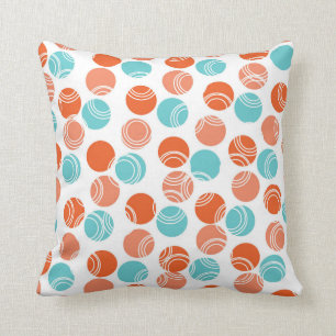 Coral Orange, Teal, Turquoise, Retro Polka Dots Throw Pillow