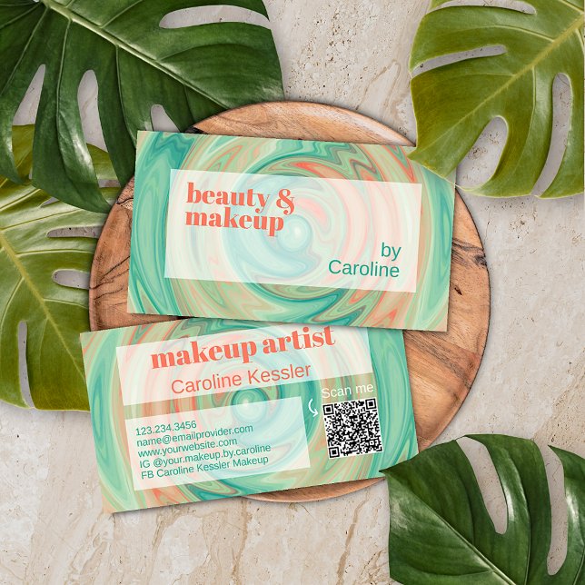Coral Orange Vivid Jade Green Abstract Art Pattern Business Card (Creator Uploaded)