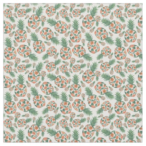 Coral Orange Watercolor Floral Pineapples Pattern  Fabric