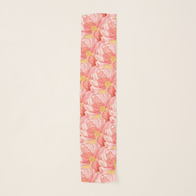 Coral orange watercolor floral summer pattern scarf (Front)