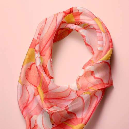 Coral orange watercolor floral summer pattern scarf