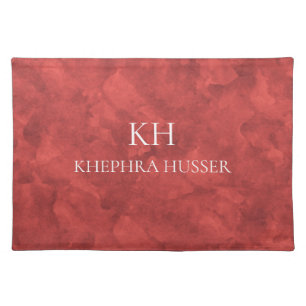 Coral Orange Watercolor Monogram Cloth Placemat