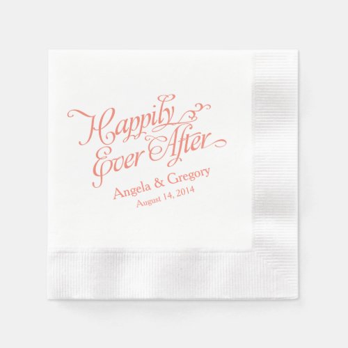 Coral Orange White Happily Ever After Wedding Paper Napkins