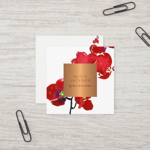 Coral orchid copper rose gold lipstick distributor square business card