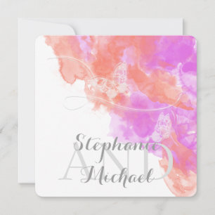 Coral Orchid Watercolor Butterfly Bliss Wedding Invitation
