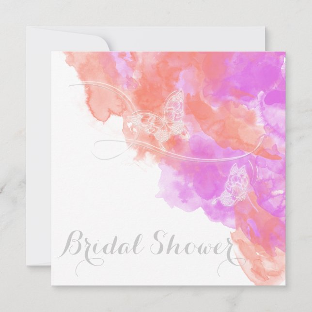 Coral Orchid Watercolor Butterfly  Bridal Shower Invitation (Front)