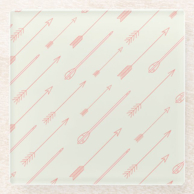 Coral Outlined Arrows Pattern Glass Coaster (Front)