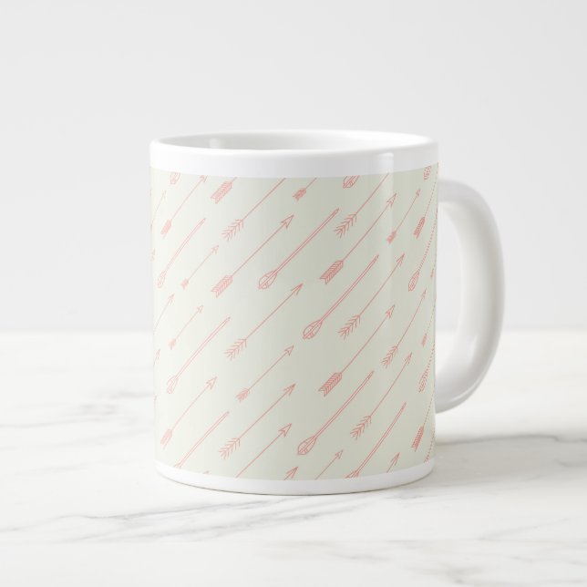 Coral Outlined Arrows Pattern Large Coffee Mug (Front Right)