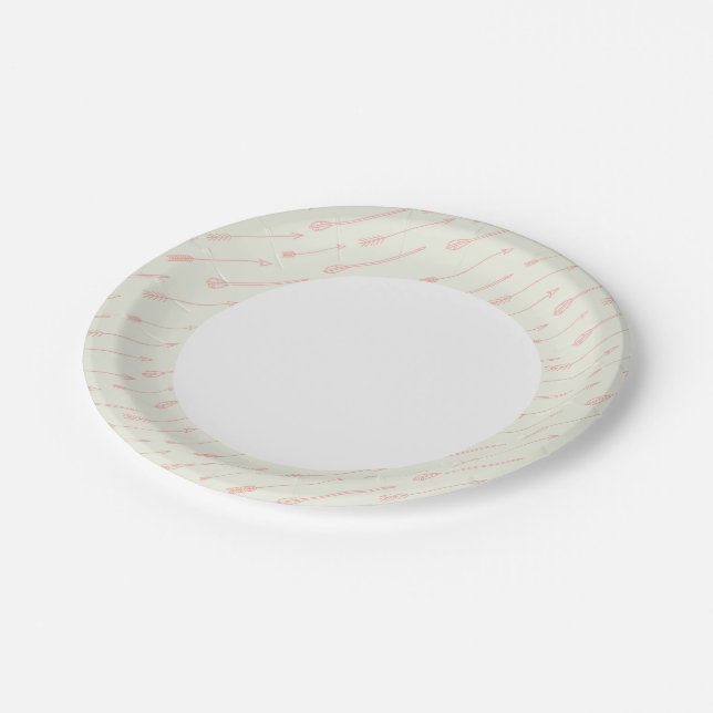 Coral Outlined Arrows Pattern Paper Plates (Angled)