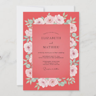 Coral Painted Leafy Wedding Invitation
