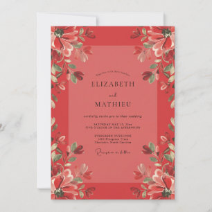 Coral Painted Poppy Wedding Invitation