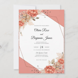 Coral Painted Rose Wedding Invitation