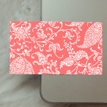 Coral  Paisley Profile Business Card by Cardgallery at Zazzle