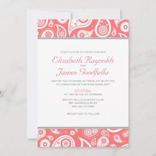 Coral Paisley Wedding Invitations