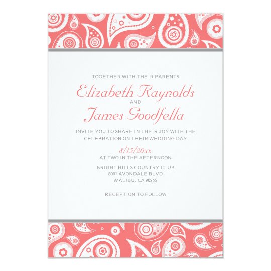 coral paisley wedding invitations
