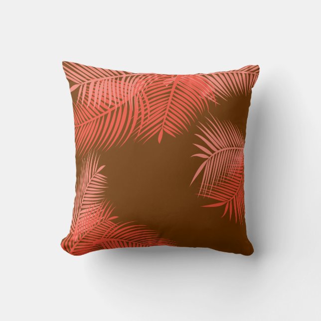 Coral Palm Leaves Throw Pillow (Front)