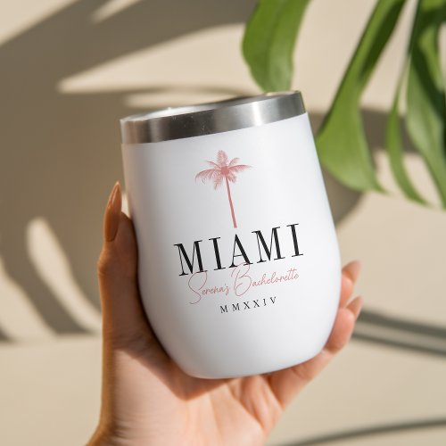 Coral Palm Tree Personalized Bachelorette Party Thermal Wine Tumbler