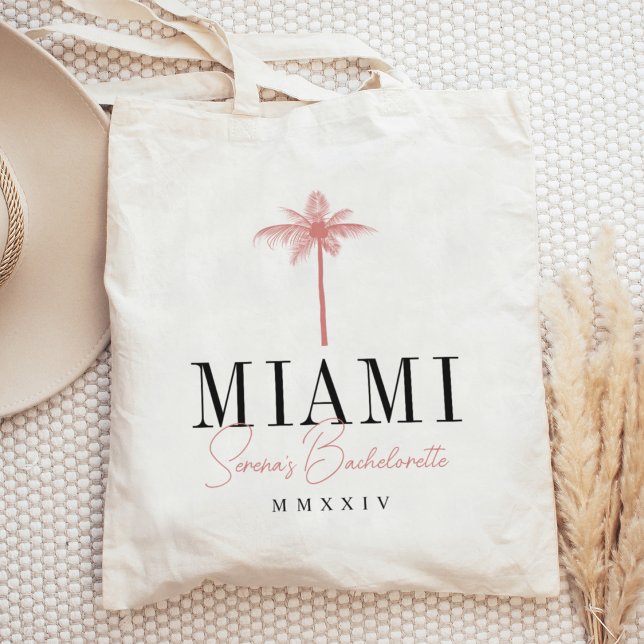 Coral Palm Tree Personalized Bachelorette Party Tote Bag (Creator Uploaded)
