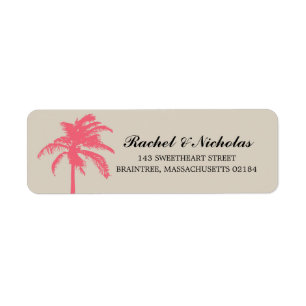 Coral Palm Tree Return Address Label