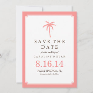 Coral Palm Tree Wedding Save the Date