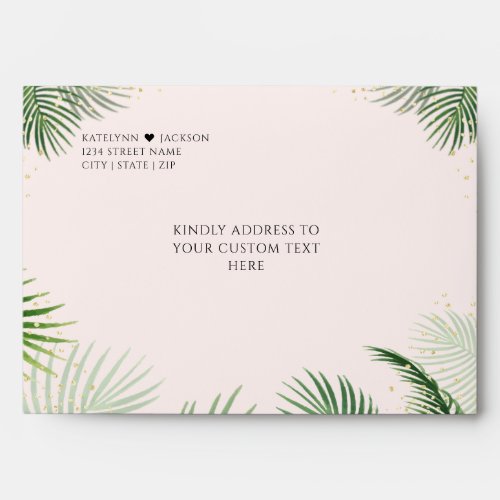 Coral Palms Botanical Tropical Gold Wedding Card Envelope