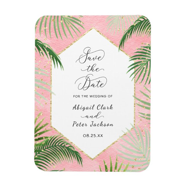 Coral Palms Tropical Botanic Wedding Save the Date Magnet (Vertical)